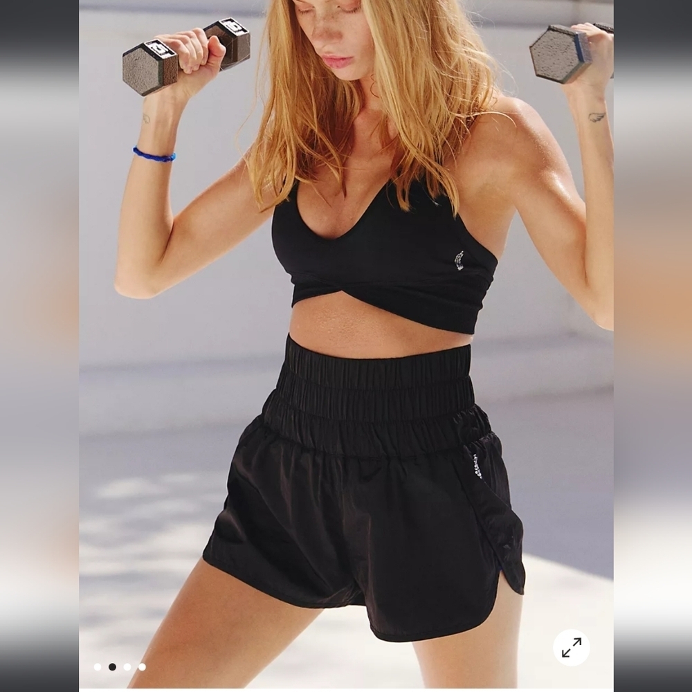 Free People Black Elastic-Waist Athletic Shorts